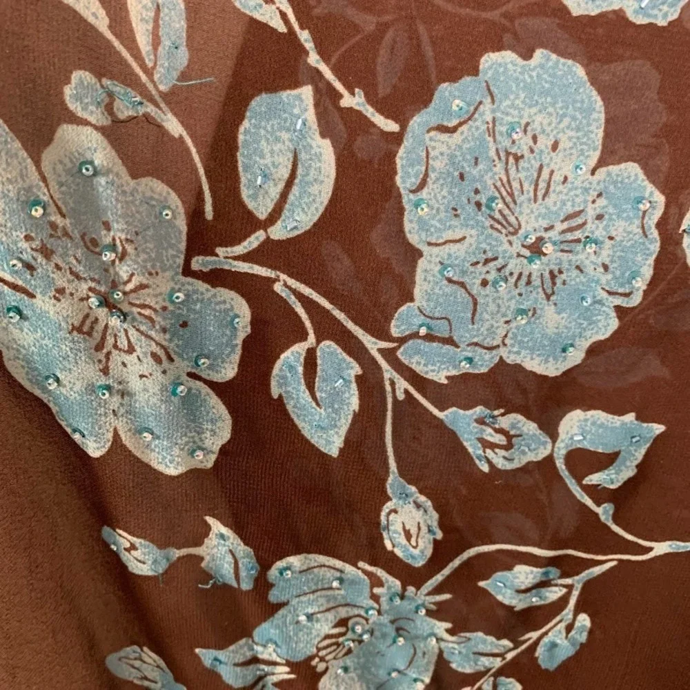 Vintage Eva Blue Plus Floral Sheer Kimono Top Blue/Brown Y2K Women's 22W
